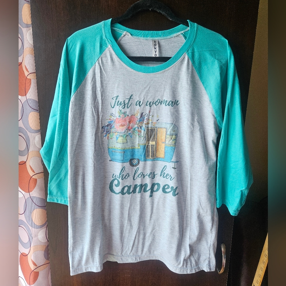 Teal And Gray Camper Graphic Tee - Women's Shirt Size XL